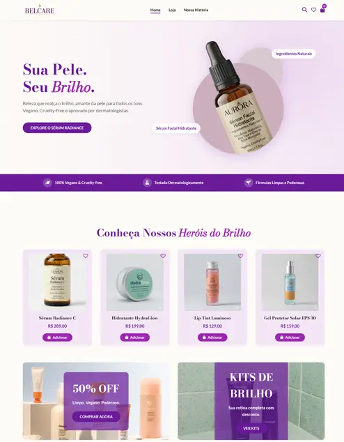 Loja virtual de cosméticos criada pela Elementar Digital – exemplo de site profissional para e-commerce