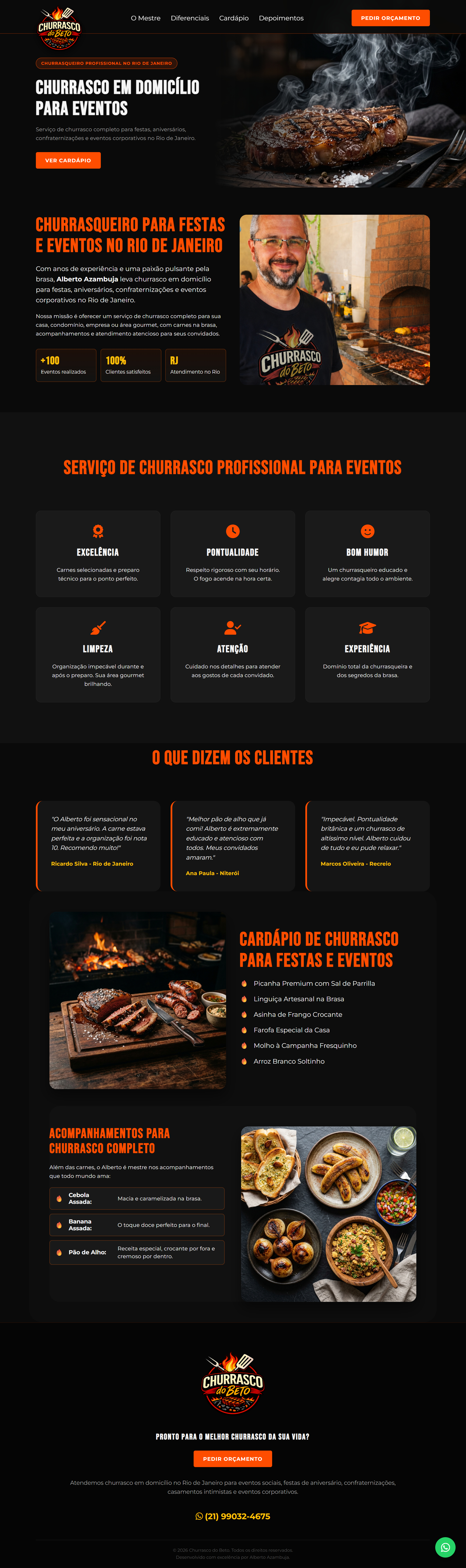 Site para churrasqueiro profissional no Rio de Janeiro – criação de site para serviço de eventos pela Elementar Digital