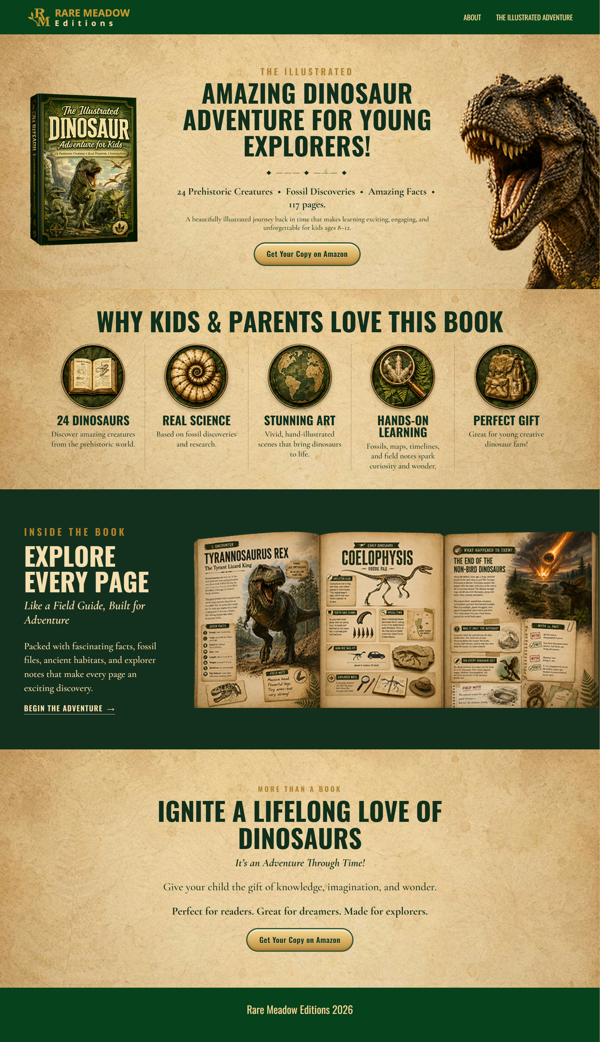 Landing page de livro infantil ilustrado sobre dinossauros – criação de página de produto para Amazon pela Elementar Digital